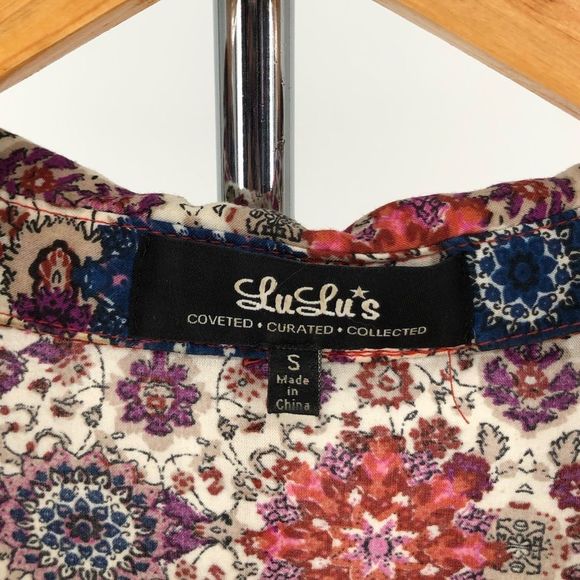 Lulu’s Once and Floral Mixed Print Shirt Dress Roll Tab Sleeves Small - Picture 13 of 16